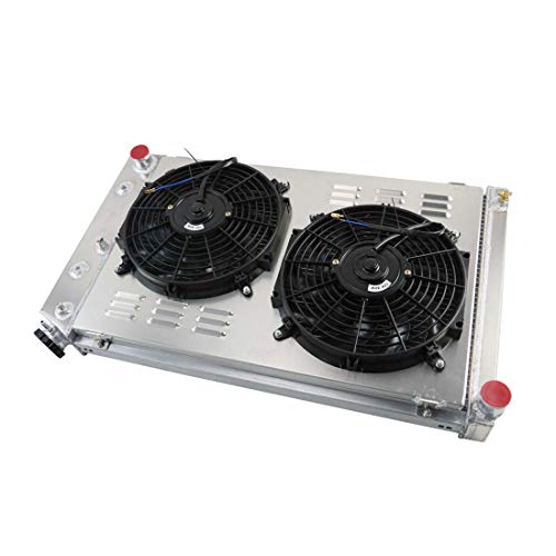 Primecooling 52MM 3 Row Core Aluminum Radiator +Fan (12 Inches Dia.) w/Louver Shroud for Chevy/GMC,C10 C20 C30 K10 K20 C/K 1970-87