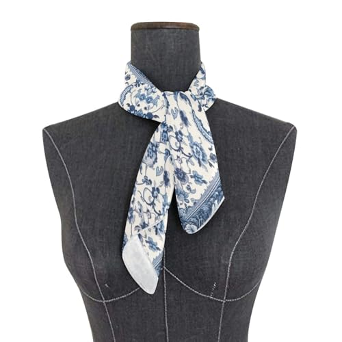 Blue and White Pattern Silk Like Head Scarf for Women,Soft Fashion Neck Scarf Square Satin Head Scarf 23.6 Inches3