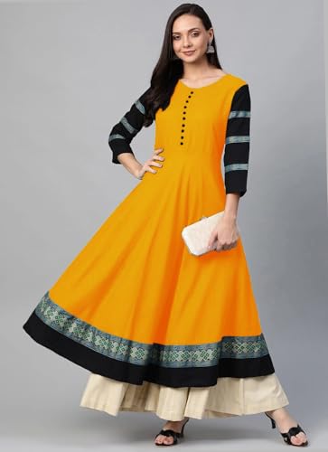 Image of Cotton Silk Anarkali Printed Border Long Umbrella Gown Kurta for Women