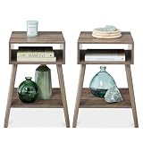 Best Choice Products Mid-Century Modern End Table Set of 2, Side Accent Furniture for Living Room, Den, Sitting Room, Space Saving w/Cubby Storage, Lower Shelf, Pine Wood Legs - Gray Oak