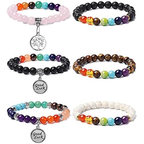 Healing Crystal Stone Chakra Bracelets Adjustable Plated Ankle Bracelets Jewelry for Women Girls Ladies Girlfriend Birthday Gifts, Stone Cover