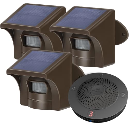 eMACROS Solar Wireless Driveway Alarm System (1/2 Mile Range, 1 Receiver & 3 Solar Sensors) - Weatherproof Outdoor Motion Detector for Farm, Long Driveway & Property Security