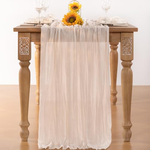DeZerlor Ivory White Cheesecloth Table Runner 6 Pack Summer Sheer White Cheese Cloth Table Runners Boho Gauze 120 Inches Summer Table Decorations for Weddings Bridal Baby Shower Decor Birthday Party