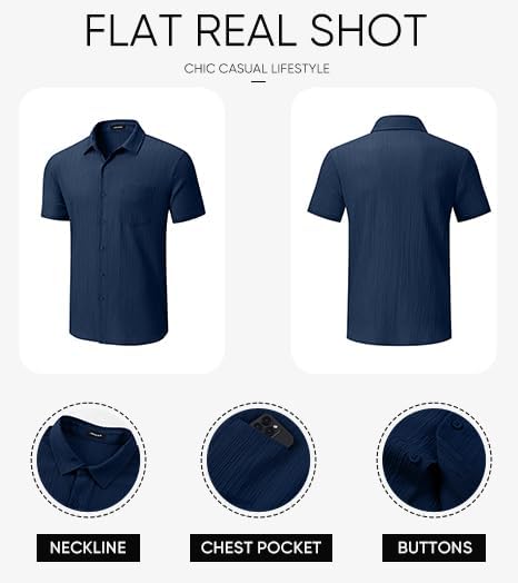 JMIERR Men's Casual Button Down Shirt Short Sleeve Summer Beach Vacation Shirts Textured Shirts with Pocket - Image 6