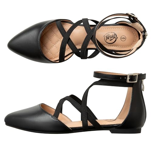 Trary Black Mary Jane Shoes Women, Flats for Women Ballet Flats with Zipper, Comfortable Pointed Toe Shoes Elastic Straps Dressy PU Leather Mary Janes Size 8.5 by Trary - Used condition - Image 3