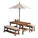 KidKraft Outdoor Wooden Table & Bench Set with Cushions and Umbrella, Kids Backyard Furniture, Espresso with Oatmeal and White Stripe Fabric
