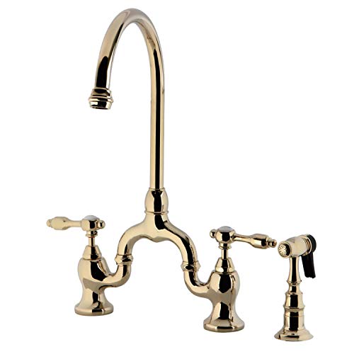 Kingston Brass KS7792TALBS Tudor Bridge Kitchen Faucet, Polished Brass, 13.88 x 7.75 x 16.81