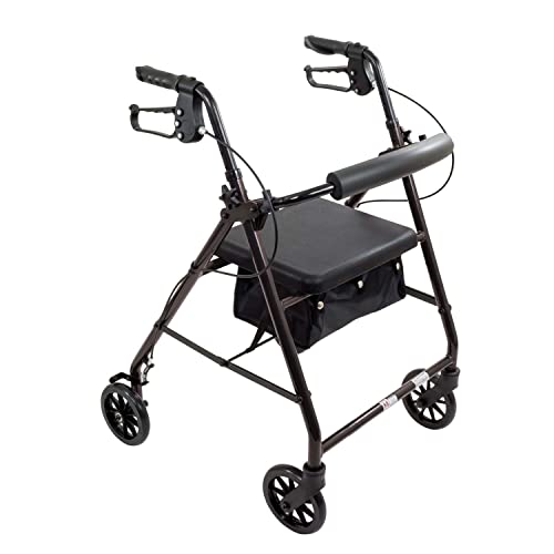 Probasics Lightweight Aluminum 4 Wheel Foldable Rollator Rolling Walker For Seniors With 6" Caster Wheels, Hand Brakes And Flip Up Padded Seat, 300 Lbs. Weight Capacity #TOP2