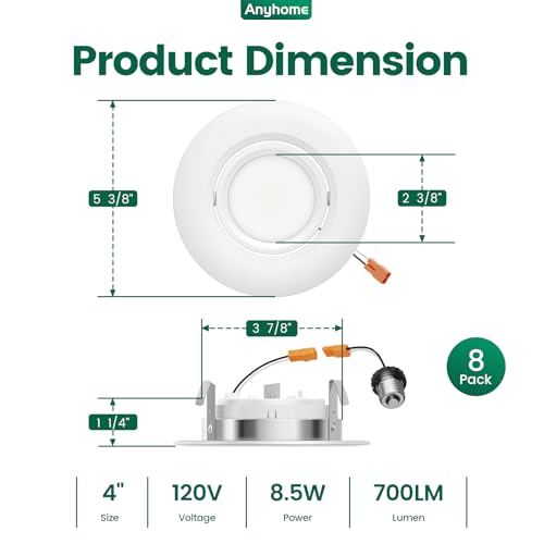 Anyhome 4 Inch Gimbal Led Recessed Lighting Retrofit 8 Pack by Anyhome - Used condition - Image 6