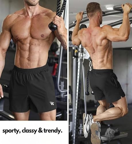 Image of Men's Lycra Gym Shorts | Stretchable Running Shorts for Men | Quick Dry Sports Shorts with Pockets | Elastic Waist Active Wear | Regular Fit