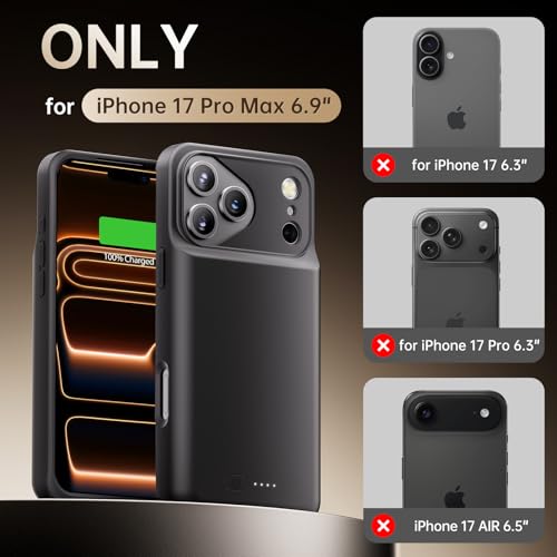 GIN FOXI Battery Case for iPhone 17 Pro Max, Charging Case Charger 8500mAh Ultra-Slim Lightweight Powerful Battery Pack 15W Fast Rechargeable Anti-Fall TPU Juice Box for 17 Pro Max (6.9") Black by GIN FOXI - Used condition - Image 2