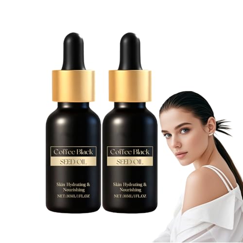 Aceite de semilla negra de café - Sérum facial de café - Sérum para la piel enriquecido con vitamina E, ayuda a mejorar la apariencia de las líneas de expresión, para todo tipo de pieles (2 botellas)
