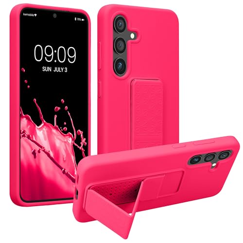 kwmobile Handyhülle kompatibel mit Samsung Galaxy S24 - Hülle mit Fingerhalter und Standfunktion - Silikon Case Handy Cover in Neon Pink