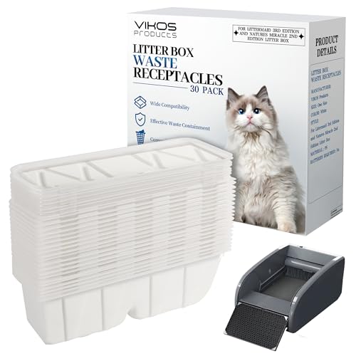 VIKOS Products 30-Pack Disposable Litter Box Waste Receptacles Compatible with Littermaid 3nd Edition & Nature's Miracle 2nd Edition Automatic Cat Litter Box, Convenient & Odor-Free Disposal