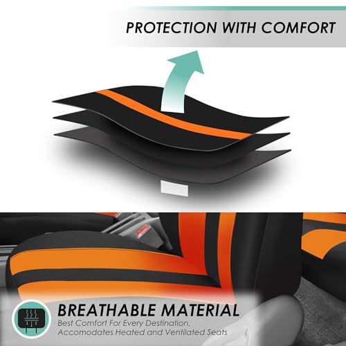FH Group Striking Striped Car Seat Covers - Universal Fit, Washable Seat Covers for Cars, SUVs, Vans, Sedans, Orange, Rear Set by FH Group - Image 2