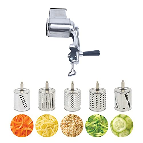 Foto von Edelstahl Gemüsehobel schneider Manuelle Trommelschneider Grater Trommelreibe Gemüse Salat mit 5 Schneideinsätze