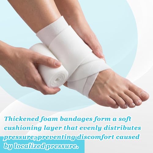 Image of 4 Rolls Foam Bandage Wrap Padding Bandage for Lymphedema Edema Compression, 54 inch x 3-1 /8 inch x 1 /4 inch Open Cell Polyether Medical Foam Wrap for Wound Care Cast Padding Support Comfortable Cushioning
