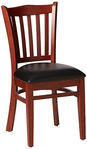 Image of Flash Furniture 4 Pack HERCULES Series Vertical Slat Back Walnut Wood Restaurant Chair - Black Vinyl Seat | Vertical Slat Back, Wood FrameVinyl Upholstery, Durable Construction, Commercial Use