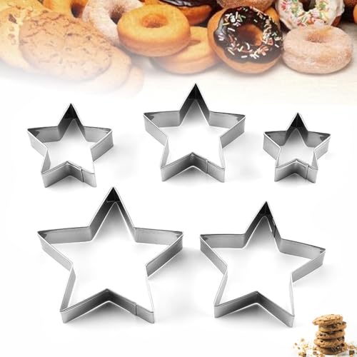 5 Pcs Star Cookie Cutter Set,Star Pastry Cutters for Baking, Cutter Cake Decoration, Stainless Steel Cookie Cutters Stars Christmas Baking Pastry Set, Metal Mould for Party DIY Crafting