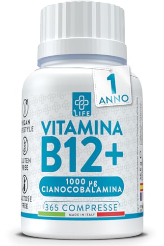 Vitamina B12 Pura 1000µg Cianocobalamina Piulife® ● 365 Compresse Vit B12 Vegan Alto Dosaggio Sintesi Globuli Rossi Contrasto Stanchezza ● Integratore Vitamina B12 supportare il Sistema Immunitario