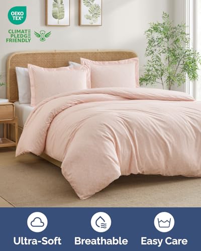 Image of Duvet Cover King Size Set - Extra Soft Floral Duvet Cover 104 x 90 with 2 Pillow Shams - Comfy, Cozy, Breathable Floral Bedding Set - Hotel Luxury & Fade Free w / Zipper Closures and Ties - Pink Daisy