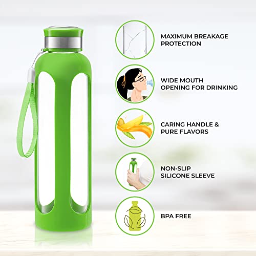 Swig Savvy Glass Water Bottle, Leakproof Lid, Silicone Sleeve, 20 Oz (Green) #TOP1