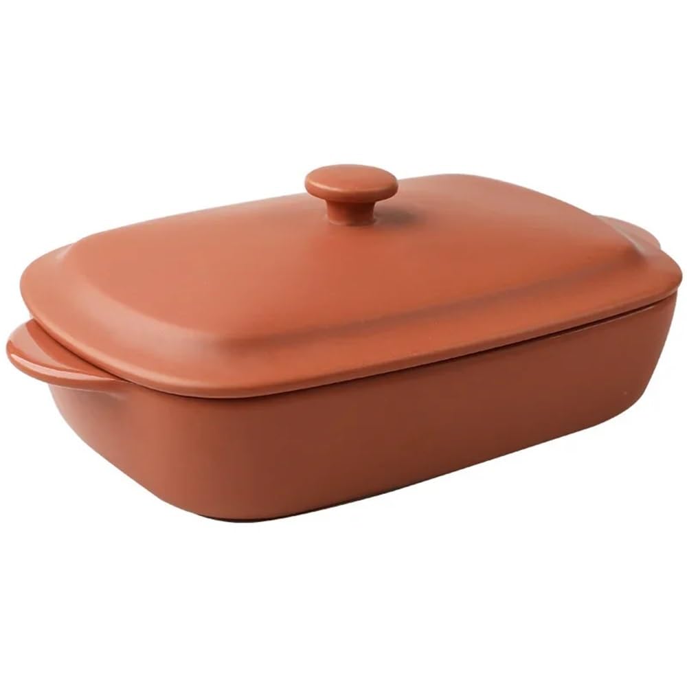 Fuente de cerámica for Hornear con Doble asa, Apta for Horno, Ideal for lasaña, Pasta, horneado, asado y Uso Familiar. Distribución Uniforme del Calor.(Red)