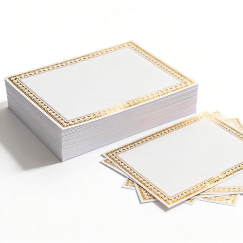100 Sheets Certificate Paper 8.5 x 11 for Printing, 180gsm Cardstock Gold Foil Border, Bulk Blank Award Certificates for Graduation Diploma, Employee Recognition, Business & School Awards