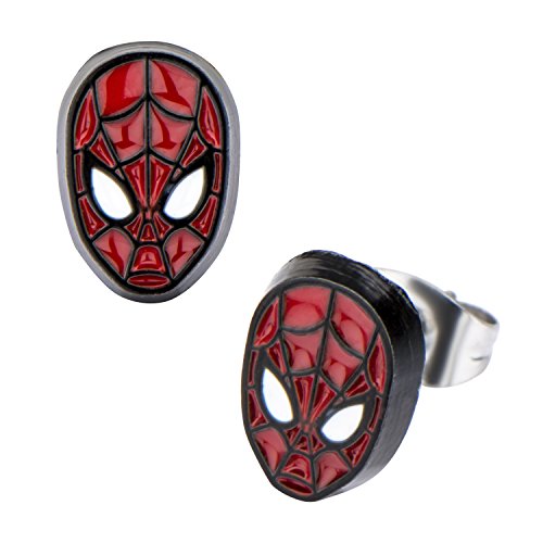 Marvel Comics Girls Spider Man Base Metal Face Stud Earrings, Red, One Size