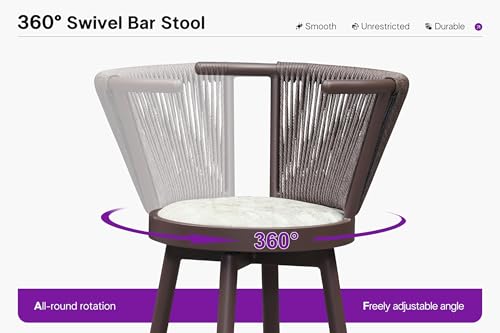 PURPLE LEAF Outdoor Swivel Counter Height Bar Stools Set of 4 Metal Modern Wicker Bar Chairs Wraparound Back and Armrests Aluminum Woven Barstools with Cushions for Kitchen Balcony Garden Indoor Brown — view 4