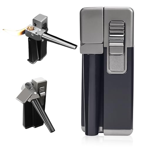 Nizirioo Encendedor Inflable a Prueba de Viento: Impermeable, 2 en 1 Plegable Portátil Con Tubo Giratorio, Metal, Caja de Regalo, Negro