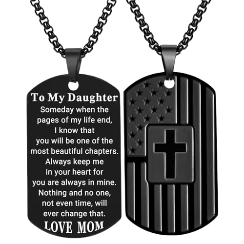 Coolvy Dog Tag Cross Necklace for Men American Flag Birthday Christmas Valentines Gifts for Son Grandson Daughter Granddaughter Family Jewelry