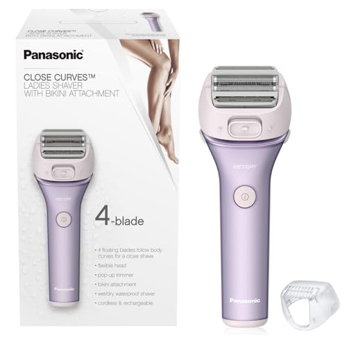 Panasonic Electric Shaver for Women, Cordless 4-Blade Shaver, Bikini Attachment, Pop-Up Trimmer, Wet Dry Operation, Electric Razors for Women - ES-AWL8AV (Purple)