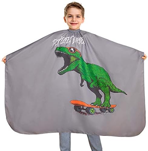 Beinou Dinosaur Kids Hairdressing Cape Barbe Haircut Cape Child Boys Salon Gowns Waterproof Hair Cutting Apron with Sponge Brush Comb Adjustable Closure