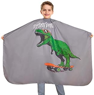 Beinou Dinosaur Kids Hairdressing Cape Barbe Haircut Cape Child Boys Salon Gowns Waterproof Hair Cutting Apron with Sponge Brush Comb Adjustable Closure