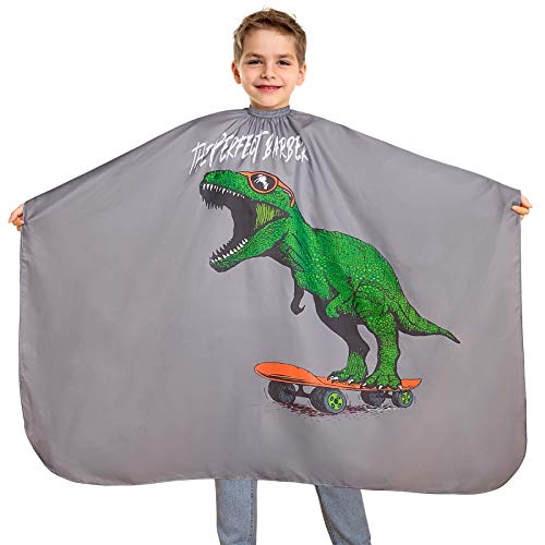 Beinou Dinosaurier Haarschneideumhang Kinder, Friseurumhang für Kinder, Jungen, wasserdicht, mit Schwammbürste, Kamm, verstellbarer Verschluss Umhang für Kinder Cover