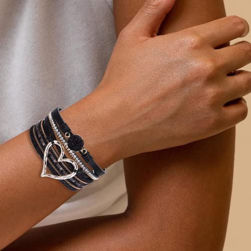 Choice Of All Leather Cuff Bracelets For Women Boho Wrap Bracelets Gorgeous Gold Tube Bangle Layered Bracelets For Women Wristbands Jewelry Bohemian Gift For Women,Sister,Teen Girls,Mother (Black) #TOP2