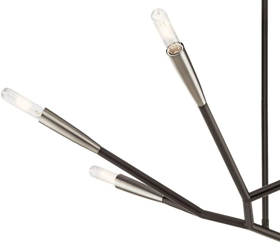 Kichler Branches 19.75 in 7-Light Linear Chandelier with Asymmetrical Design, Contemporary Ceiling Light Fixture in Black with Antique Pewter Accents for Dining Room or Kitchen, 43795BK