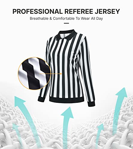 ChinFun Women\'s Referee Shirt Costume Basketball Football Hockey Soccer Ref Jersey Umpire Uniforms Size L