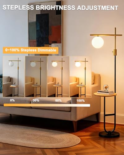 Image of Lightdot 66IN Gold&Black Dimmable Floor Lamps with Storage Table, Modern Standing Tall Lamp with Milky White Globe Lampshade, Cross-Shaped Lamp Head and U-Pole Base Style for Living Room /Bedroom