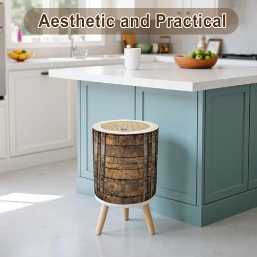 Basurero con tapa y textura madera 7L redondo miniatura 3