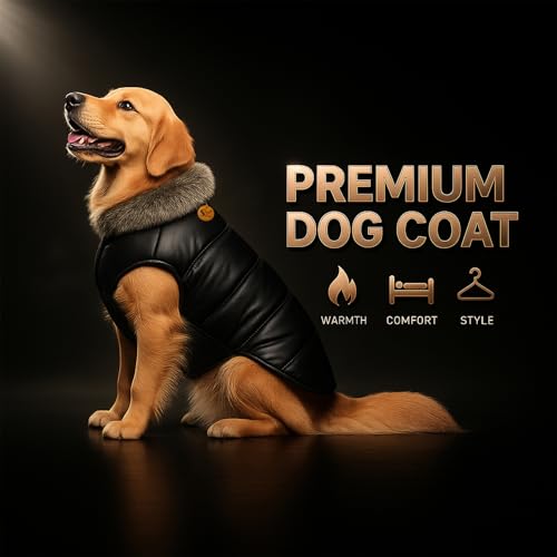 Image of Sage Square Dog Jacket Winter Coat with Fur Collar, Light Weight, Ultra Warm Windproof, Waterproof Dog /Puppy for Cold Weather, Thicker Fleece Jacket (Black, XLarge - 28inch)