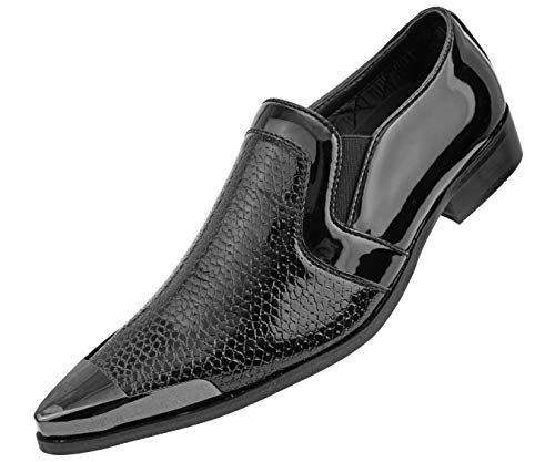 Amali Davis - Men's Dress Shoes, Exotic Patent Loafers For Men - Gun Metal Metallic Tip Smoking Slippers, Dress Shoes For Men - The Original, Designer Shoes, Black, Size 10 #TOP1