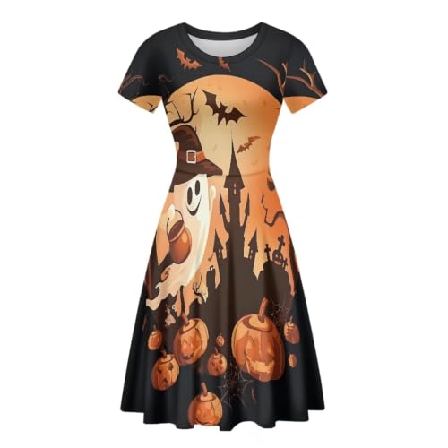 Image of Irisjudy T Shirt Dress for Women Short Sleeve Girls Short Sleeve Dress Plus Size, O Neck Knee Length Midi Dress for Ladies