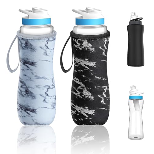 Desing Wish 2 PCS Insulated Sleeve for 22oz Cir'kul Water Bottle Shockproof Neoprene Protective Sleeves Compatible with 22oz Plastic and Stainless Steel Cir'kul Water Bottles (Black/Grey Marbling)