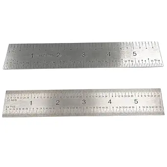 6 Inch Machinist Ruler Set - 2 Pack Stainless Steel Precision Double Sided Ruler with 1/64, 1/32, 1/16 & 1/8 Inch Graduations, Etched Markings