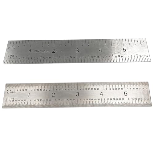 6 Inch Machinist Ruler Set - 4 Pack Stainless Steel Precision Double Sided Ruler with 1/64 1/32 1/16 & 1/8 Inch Graduations Etched Markings - for Engineers Woodworking and DIY (4 6 Inch)