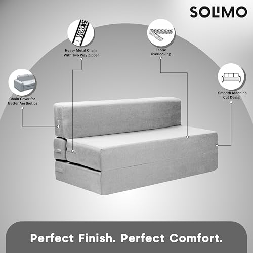 Image of Amazon Brand - Solimo 3 Seater 5 * 6 Jute Fabric Washable Cover Sofa Cum Bed 3 Seater Double Foam Fold Out Sofa Cum Bed (Finish Color - Light Grey Delivery Condition - Pre-Assembled)