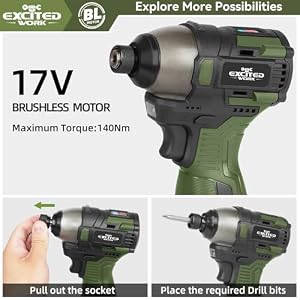 LAZYLAND 17V Brushless Screwdriver, 140Nm Cordless Impact Driver Set with 3 Adjustable Speed, 2 Batteries and Led Work Light — photo 2 of 6