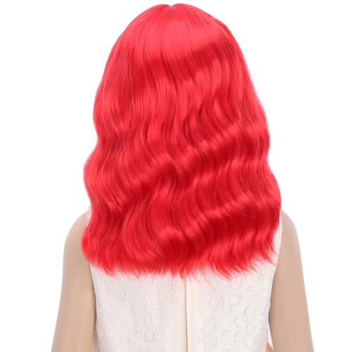 Image of Red Wig Short Red Wavy Curly Wigs with Air Bangs Synthetic Cosplay Hair Wig